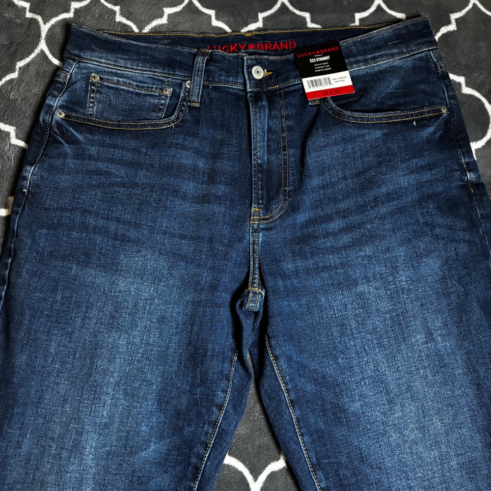 Lucky Brand 223 Straight Leg Mens Jeans 34x30 Dark Blue Wash Stretch Denim NEW - Picture 6 of 10
